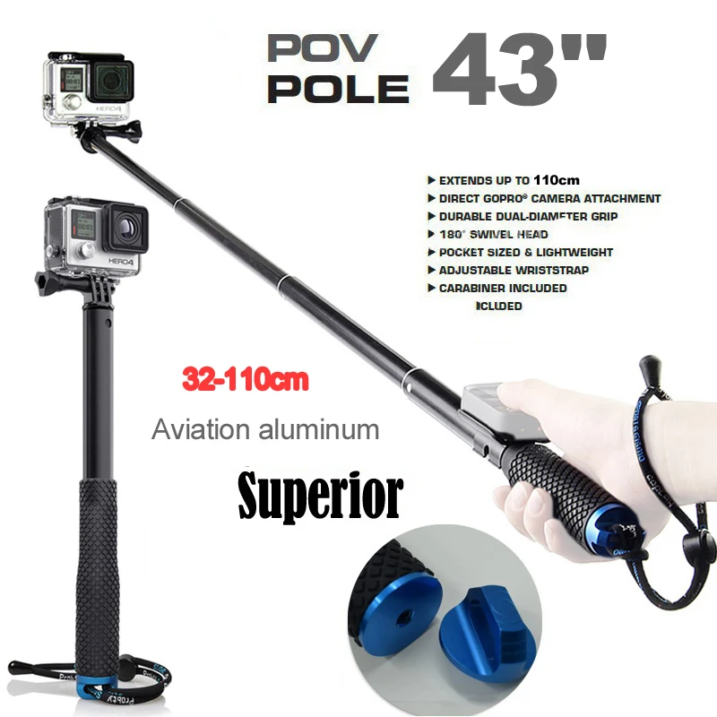 

Action Camera 43" diving Extendable Aluminium Go Pro selfie Stick Monopod For GoPro HERO 8 7 6/5 SJCAM For Xiaomi Yi 4k