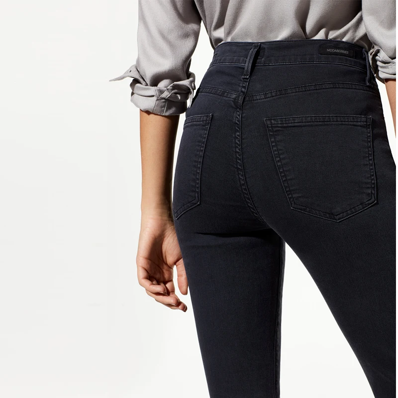 2017 Modaberries women skinny jeans black high waist rise in dark