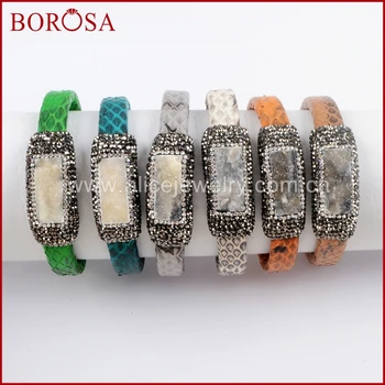 

BOROSA Fashion 5PCS Drusy pave zircons Bangles Mix Colors Snakeskin Druzy Bracelet Bangle Jewelry For Gifts for Women JAB895