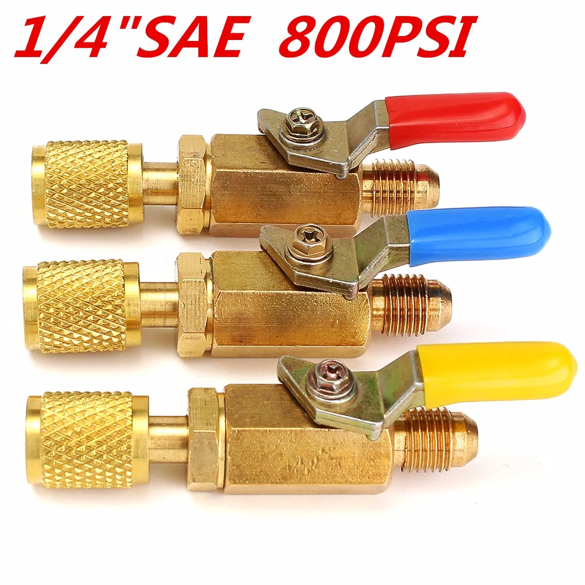 3 цвета Латунь Прямой шаровые краны 1/4 дюймов SAE 800PSI фитинги для AC высокого