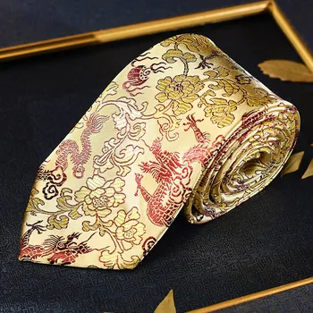 

Gold Dragon Men Tie Traditional China Nanjing Yunjin Neckties High Quality Office Business Tie Chinese New Year Hot Sale Gift
