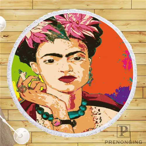На заказ DIY из микрофибры по индивидуальному заказу ткань Frida Kahlo (1) @ круглый пляжный коврик полотенце напечатано по требованию 150 см #19-01-28-3-46