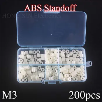 

200Pcs/set M3*3/4/5/6/8/10 White ABS Non-Threaded Spacer OD Round Hollow Standoff Washer PCB Board Screw Bolt