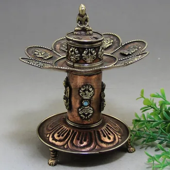 

Collection of antique old pure brass sculpture exquisite Buddhist Bodhisattva incense burner size 13x12x12 cm