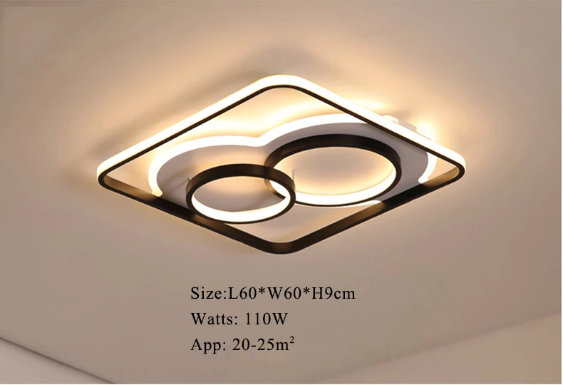 Настенный современный светодиодный потолочный светильник для гостиной, лампа для спальни, Белый/Черный плафон, домашнее освещение, светодиодный потолочный светильник - Цвет корпуса: L60xW60xH9cm