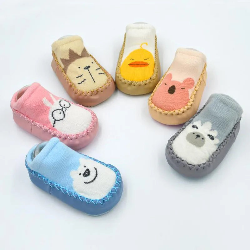 Детские Нескользящие носки, милые носки-тапочки для новорожденных с резиновой подошвой, мягкие носки для малышей, весенне-осенние носки