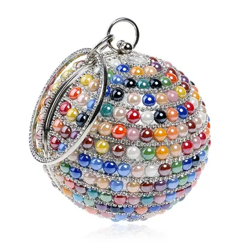 

Women Evening Bags Ball Shaped Colorful Pearl Beading Chain Hand Bag Woman Mini Party Bag Clutches Purse For Wedding Dinner