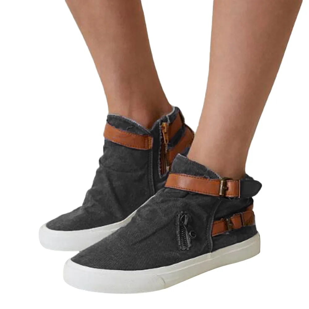 

fashion 2019 casual shoes woman sneakers Vintage Flat Round Toe Canvas sneakers Comfortable Soles Zipper Single Shoes #ES