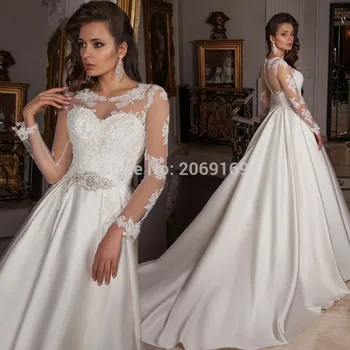 

Vestido De Noiva High Quality Vintage Lace Long Sleeve Wedding Dress Sexy See Through Appliques Court Train A-Line Wedding Gowns