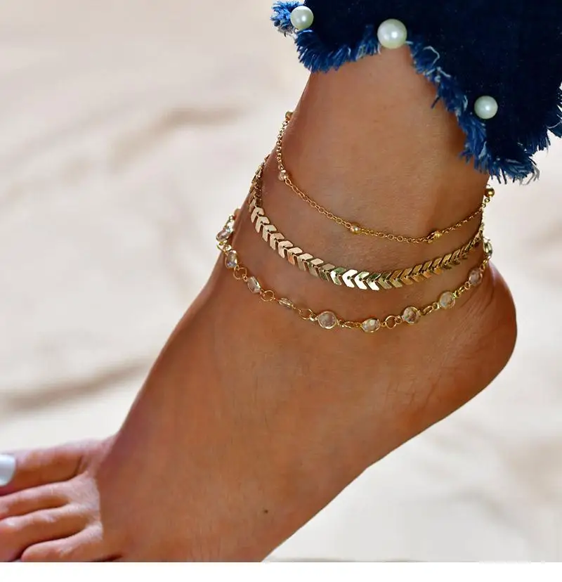

Chevron and Crystals Anklet Set - 3pcs B197
