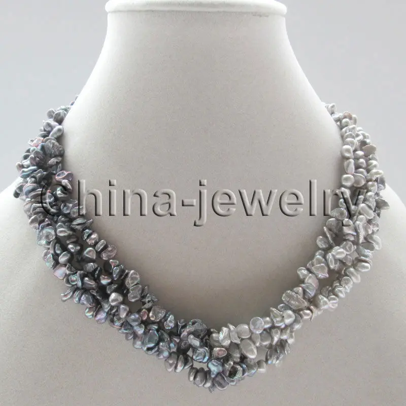 

18" 4row 8mm natural black & gray Reborn Keshi freshwater pearl necklace