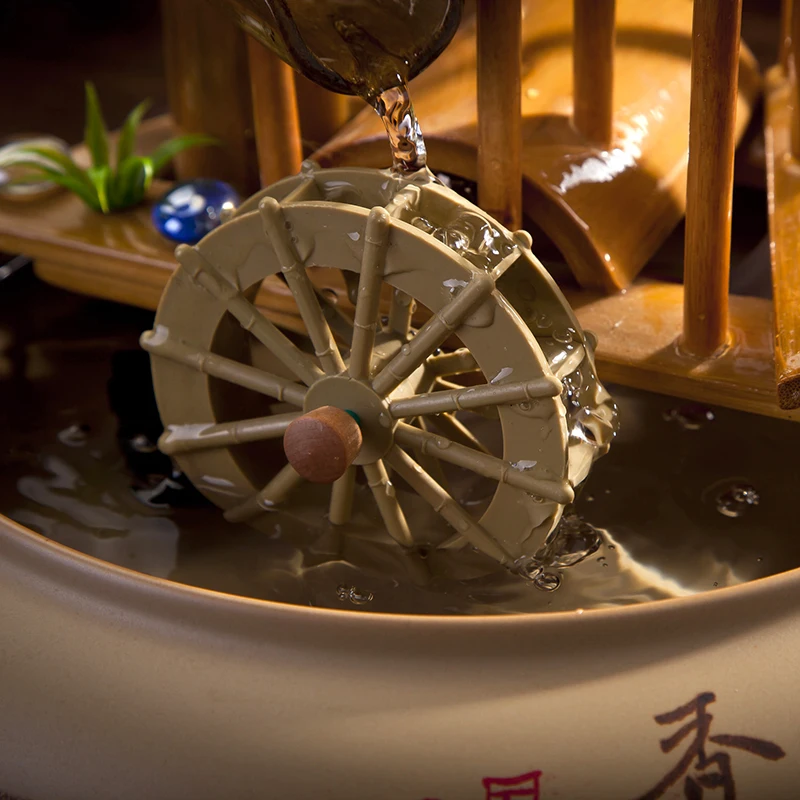110/220V Цзиндэчжэнь Керамика фонтан воды Feng Shui колеса Бамбук водяного Винтаж аквариума дома Украшения Waterscape