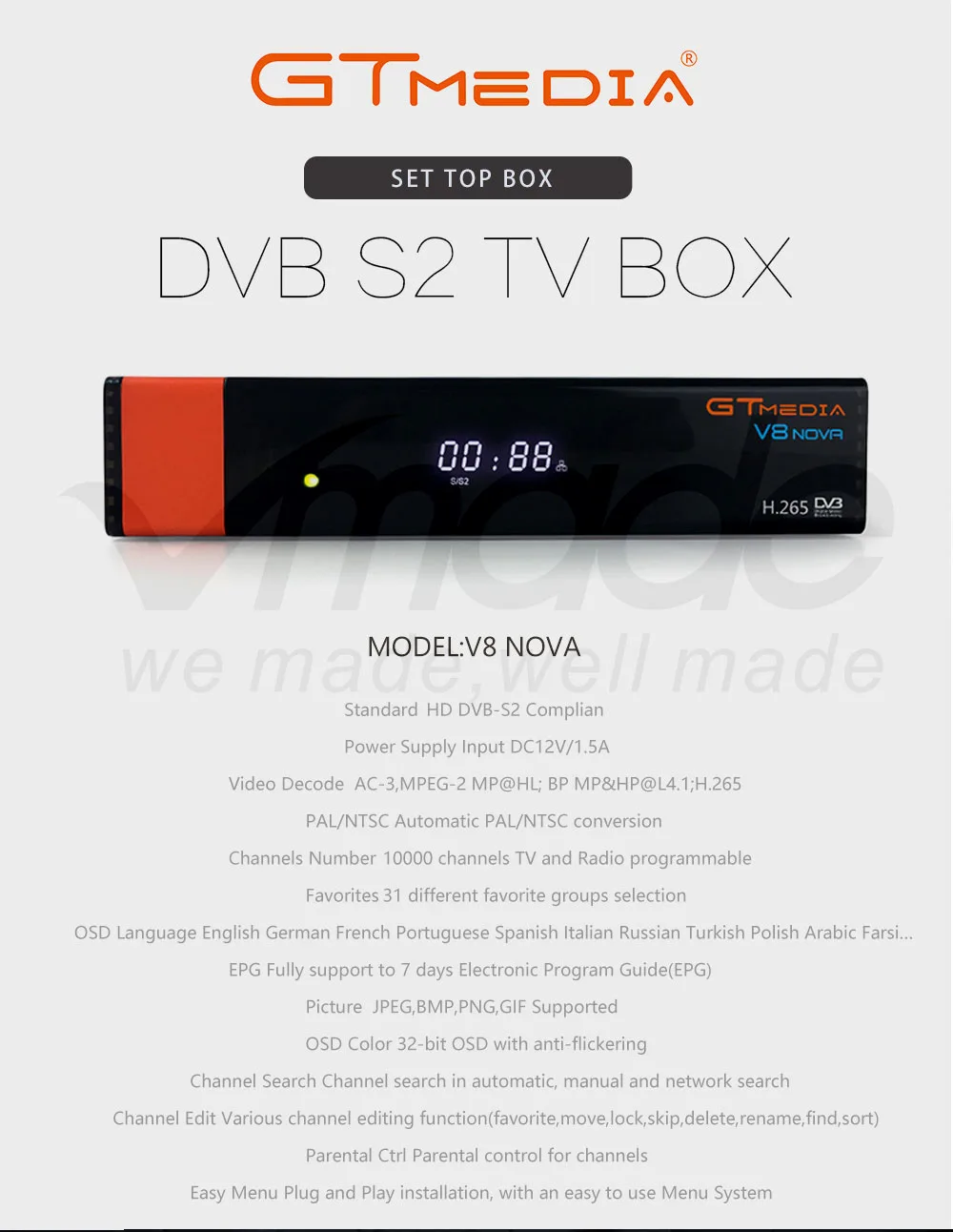 V8 Nova Satellite Receiver Gtmedia V8 NOVA HD 1080P Europe Clines cccam for 1 Year Spain Built Wifi V9 Super Power by V8 Super