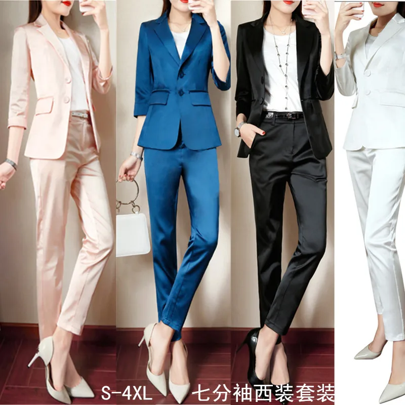 

New office work pants and jackets 2 Women suit jacket solid color pantyhose 2018 autumn formal business suit women