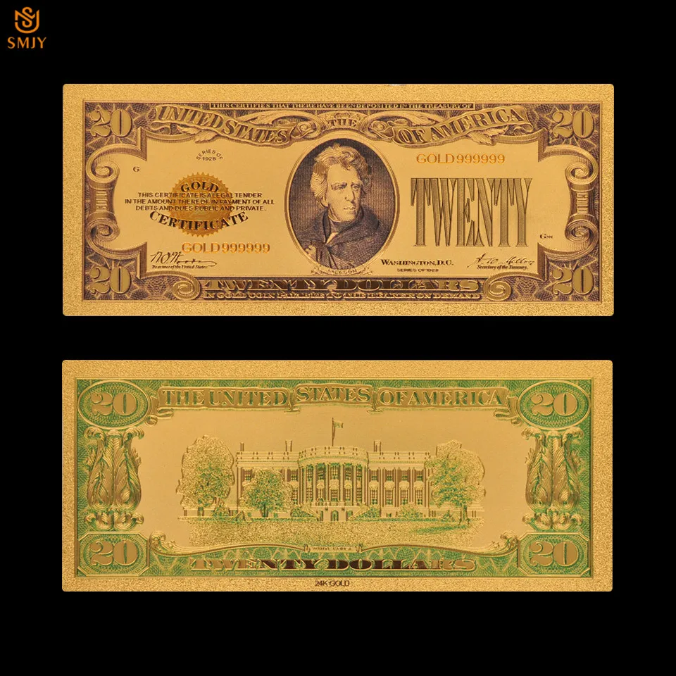 1928 американская валютная бумага 20 долларов денег Позолоченные Поддельные Банкноты высоко собранные и деньги подарок