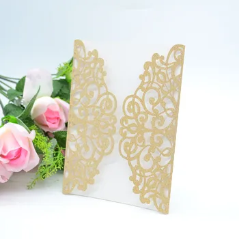 

Gold glitter MR049 laser cut lace invitations card for wedding