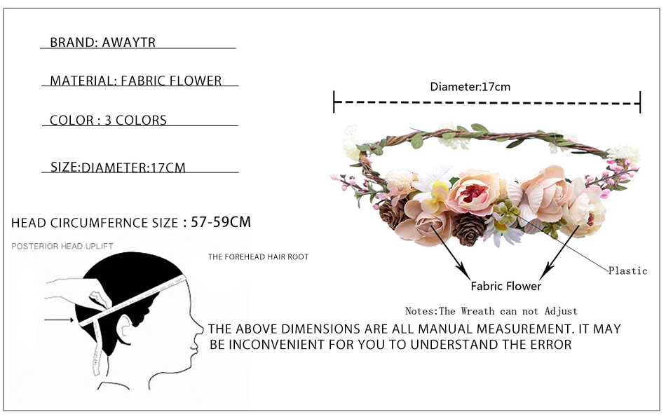 AWAYTR ручной работы Свадебный цветок невесты венок аксессуары для волос вечерние женские Ткань Цветок Корона резинки для волос Ретро венок волосы гирлянды