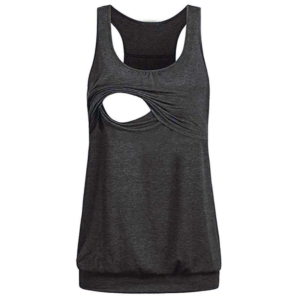 

Summer 2019 Breastfeeding Clothes Sleeveless Pregnant Clothes Women Solid Pregnancy Nursing Tops Clothes Maternity Clothes #BL5
