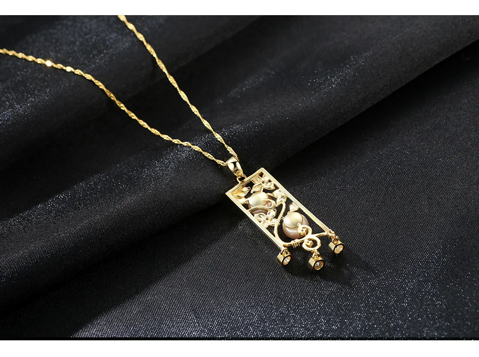 

Openwork engraved hypoallergenic sterling silver necklace with AAA zircon natural pearl ladies accessories GB07