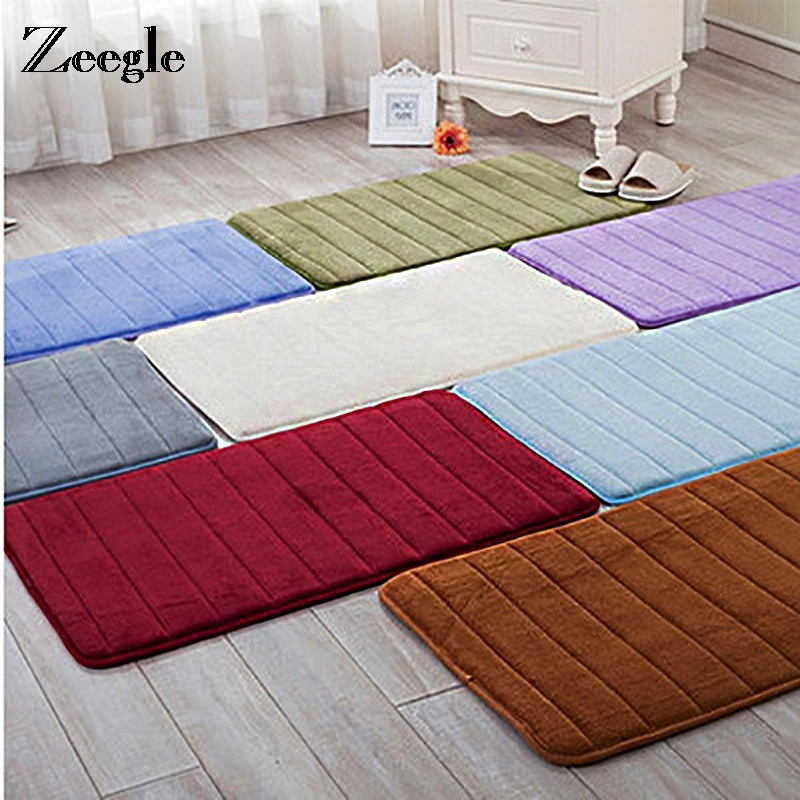 Zeegle Memory Foam Bathroom Carpet Coral Fleece Cushion Mats For
