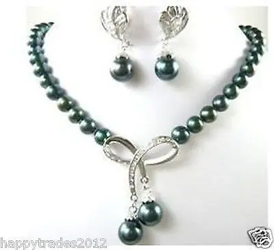 

FREE SHIPPINGnew stylish black pearl earrings and necklace set (A0423) -Bride jewelry free shipping