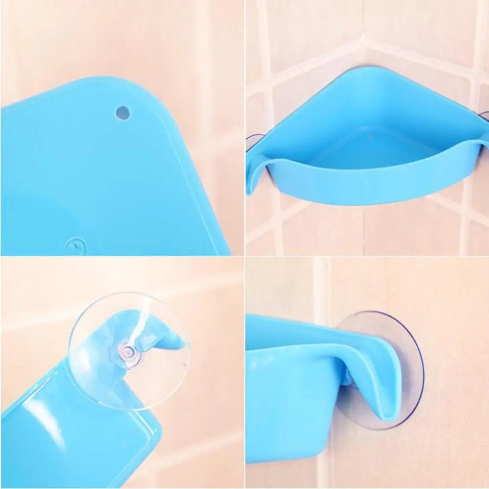 LanLan 4 Colors Bathroom Corner Storage Rack Organizer Shower Wall Shelf with Suction Cup Home Corner Kitchen Bathroom Shelves