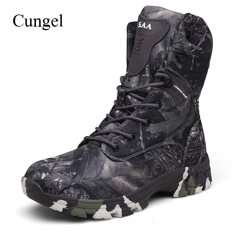 Cungel/мужские уличные ботинки для охоты; камуфляжные походные ботинки; водонепроницаемые военные армейские ботинки; Тактические армейские ботинки черного цвета; большие размеры - Цвет: Grey