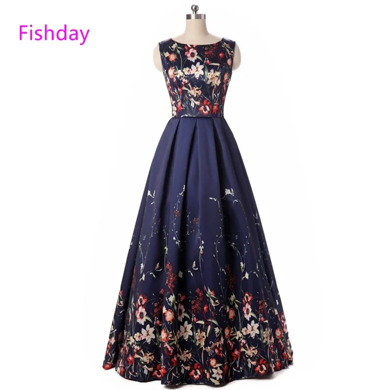 Fishday Длинные линии цветочный вечернее платье с принтом строгие женские Платья вечерние 2019 с открытыми плечами вечерние специальные