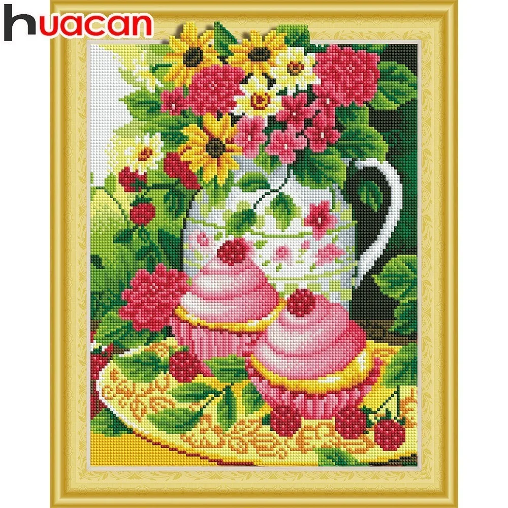 

Huacan 5D Diamond Painting Flowers Pictures Of Rhinestones Mosaic Round Drill Sets Diamond Embroidery Floral Wall Decor