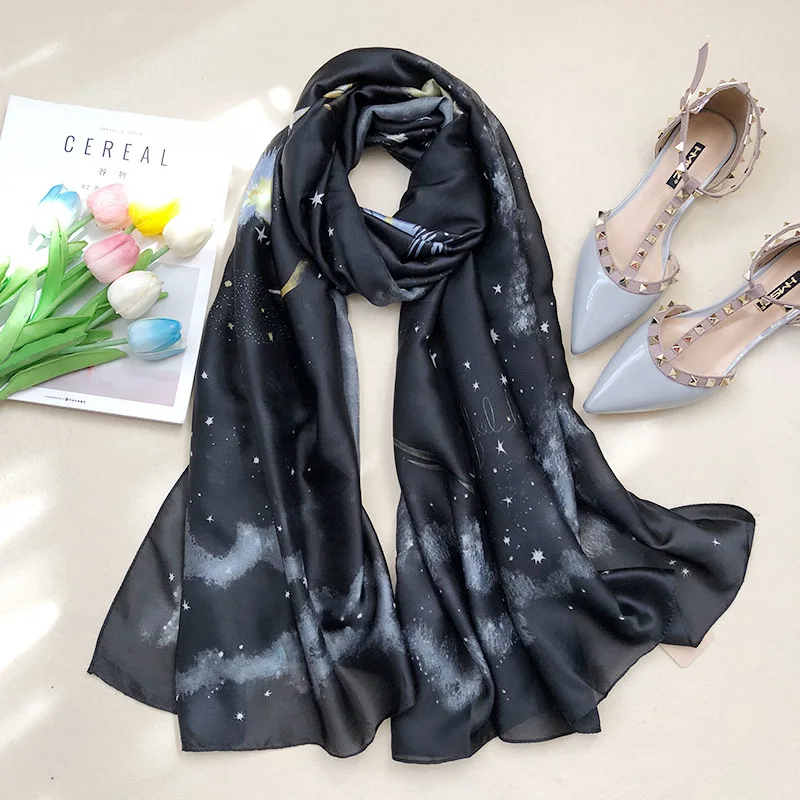 

women scarf summer silk scarves shawl and wrap Star Universe lady pashmina female bandana vintage large size sunscreen hijab