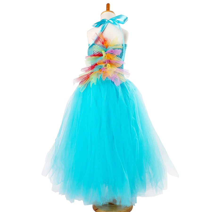 Blue Girls Halloween Unicorn Tutu Dress With hair Hoop Kids Cute Pony Ankle length (17)