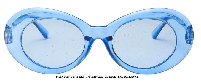 Овальные Солнцезащитные очки для женщин, мужские блестящие линзы, очки, яркие, цветные, Классическая кристальная оправа, Kurt Cobain, солнцезащитные очки, UV400, очки - Цвет линз: Transparent blue