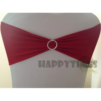 

50 Premium Burgundy Spandex Band with Round Buckles Stretch Lycra Chair band with diamante Free Shipping