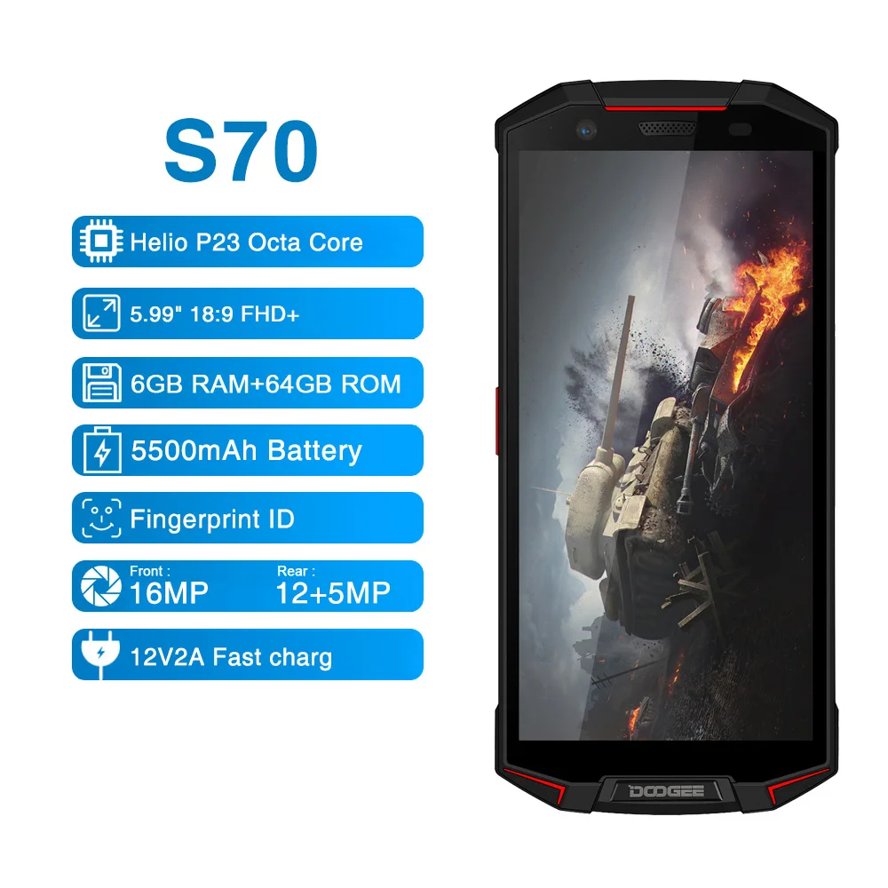 DOOGEE S70 IP68 Водонепроницаемый 6 ГБ 4G B 5 99 &quotFHD + Helio P23 Octa Core мобильный телефон Android 8 1 5500