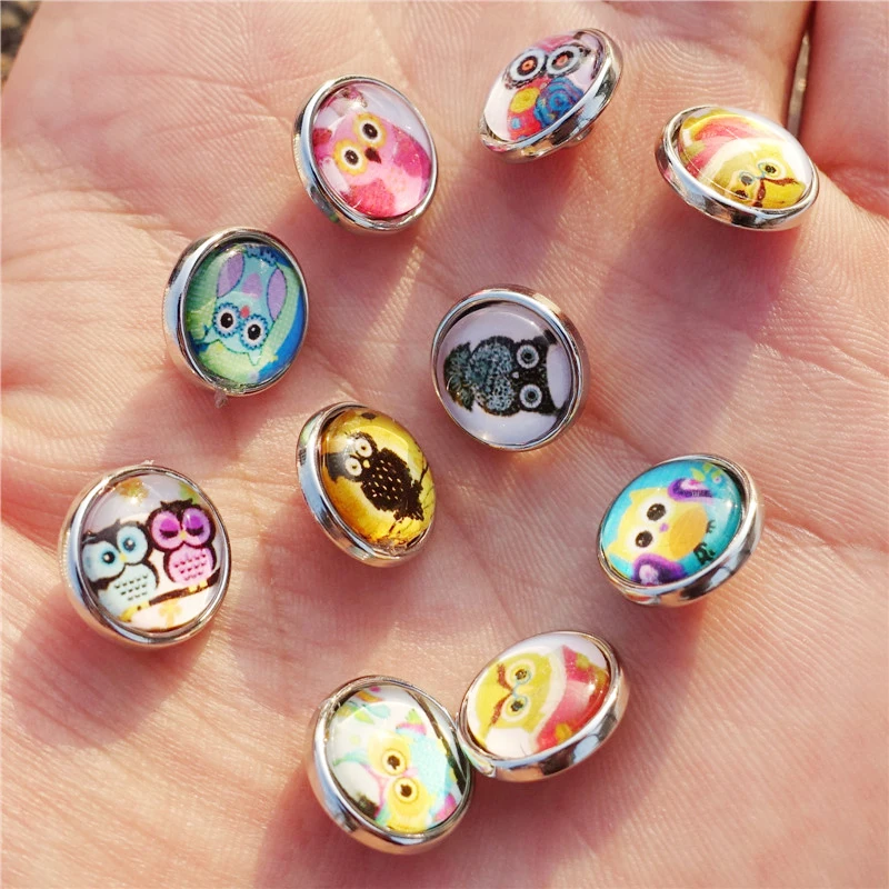 

Assorted Owls Glass Dome Cabochon 12mm Snap Buttons For DIY Jewelry