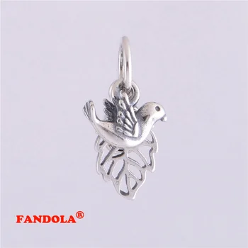 

Fits Pandora Charms Bracelet 925 Sterling Silver Beads Pigeon with Leaf Crystal Dangle Charm Women DIY Jewelry Making LW314