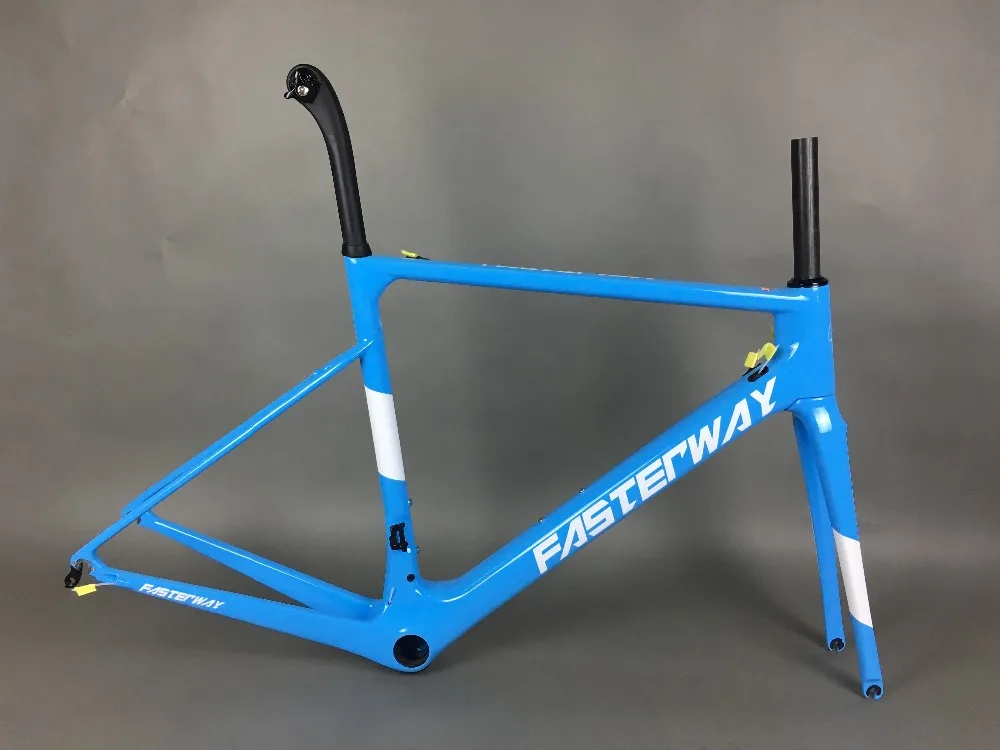 Best light blue 2018 TAIWAN FASTERWAY classic carbon road frameset UD weaves carbon bike frame:Frameset+Seatpost+Fork+Clamp+Headset 51