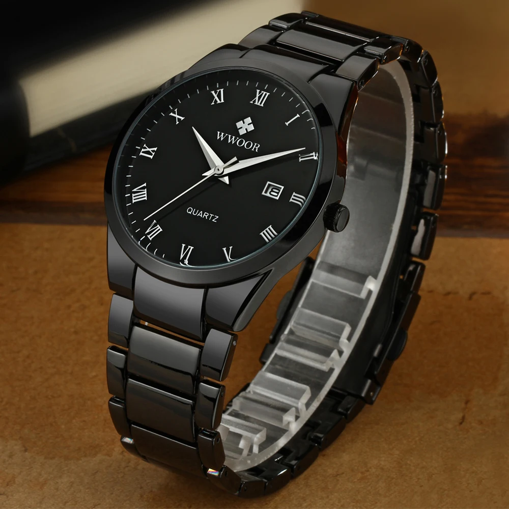 

2018 WWOOR Top Brand Luxury Men Stainless Steel Waterproof Sports Watches Men's Quartz Analog Clock Male Black Strap Wrist Watch