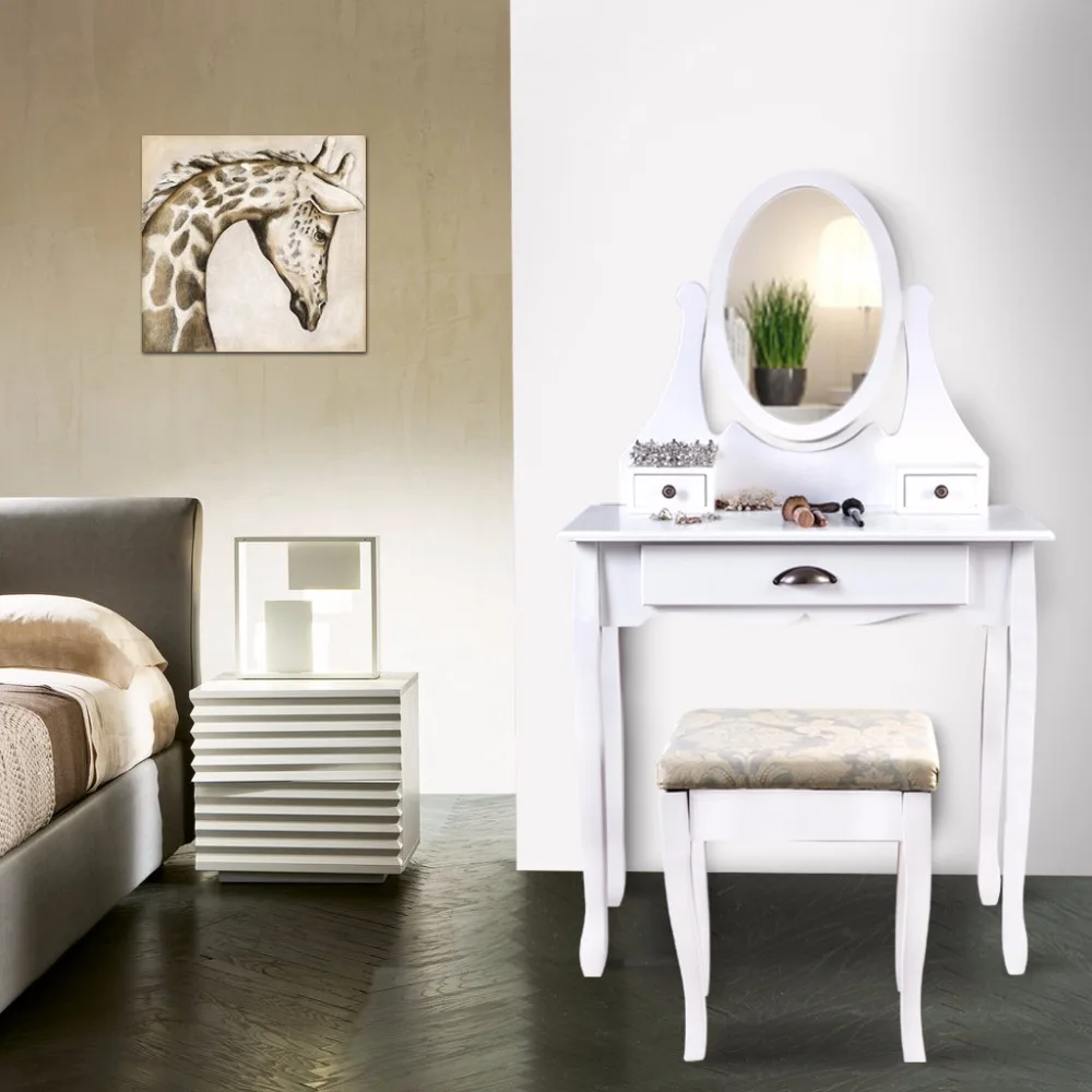 LANGRIA Makeup Dressing Table Vanity and Stool Set with Adjustable