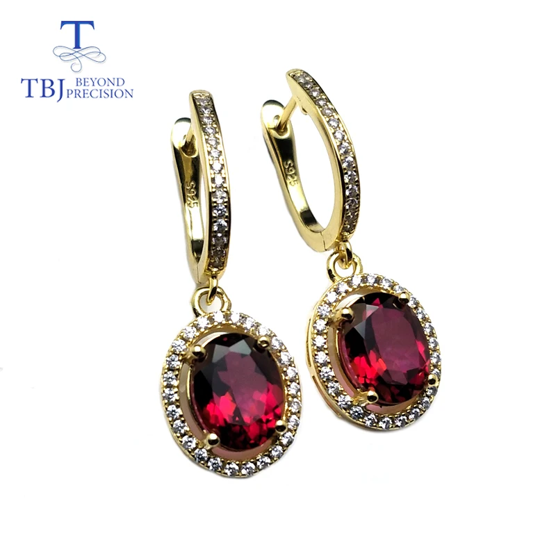 

TBJ,Natural flamingo topaz oval 7*9mm 4.5ct gemstone clasp earring solid 925 sterling silver for women wedding party daily wear