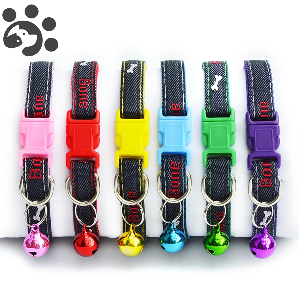 

Polyester Dog Collar for Small Medium Dogs Cats with Bells Basic Training in Collars Harnesses Leash Bone Printed Collars MP0075
