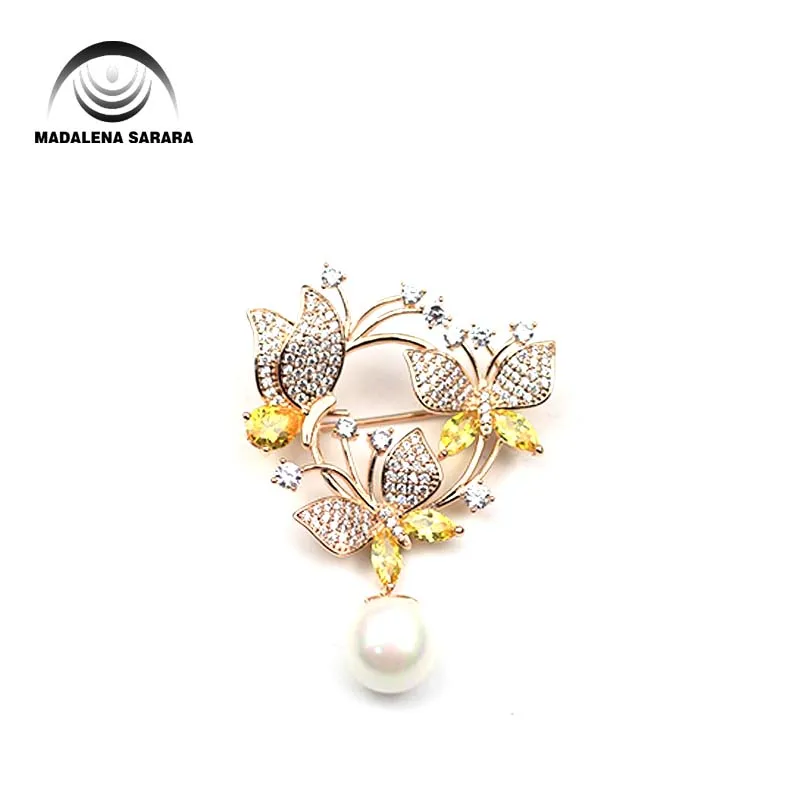 

MADALENA SARARA AAA ziron Inlaid White zircon Copper Gold Tone Cyclone Style Brooch Pin Easy Insert For Women Jewelry MD-CB1485