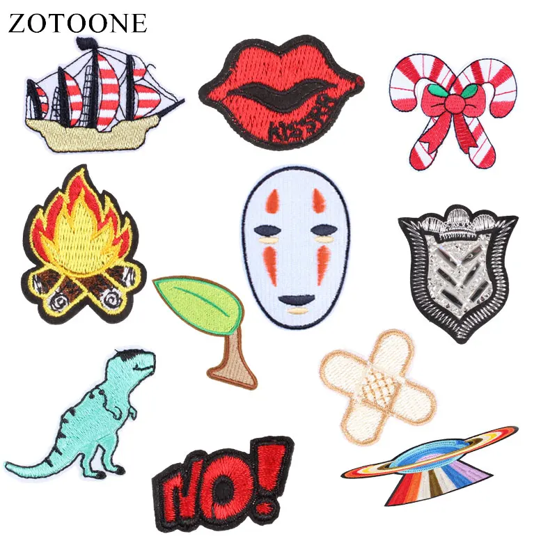 

ZOTOONE Dinosaur Patches Lips Stickers Badge Diy Iron on Clothes Heat Transfer Applique Embroidered Applications Cloth Fabric G