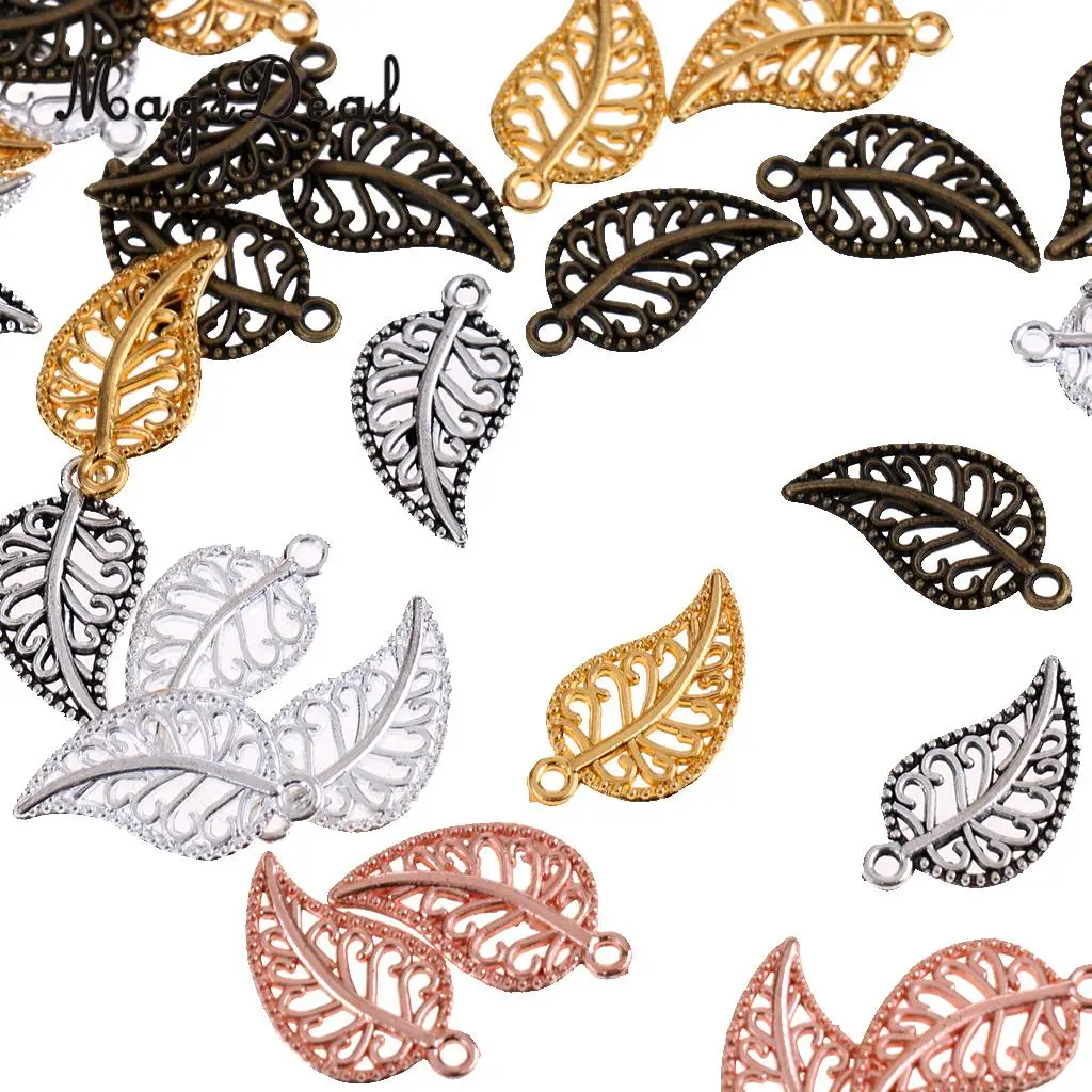 MagiDeal 75Pieces Vintage Hollow Filigree Leaf Charms Pendants Jewelry Findings Jjewelry Making Dangle Scrapbooking Material