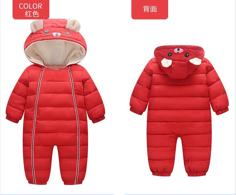 Зимний комбинезон для новорожденных на весну и зиму, зимняя одежда, пальто, теплый комбинезон для мальчиков, пуховая хлопковая одежда для девочек, боди - Цвет: red