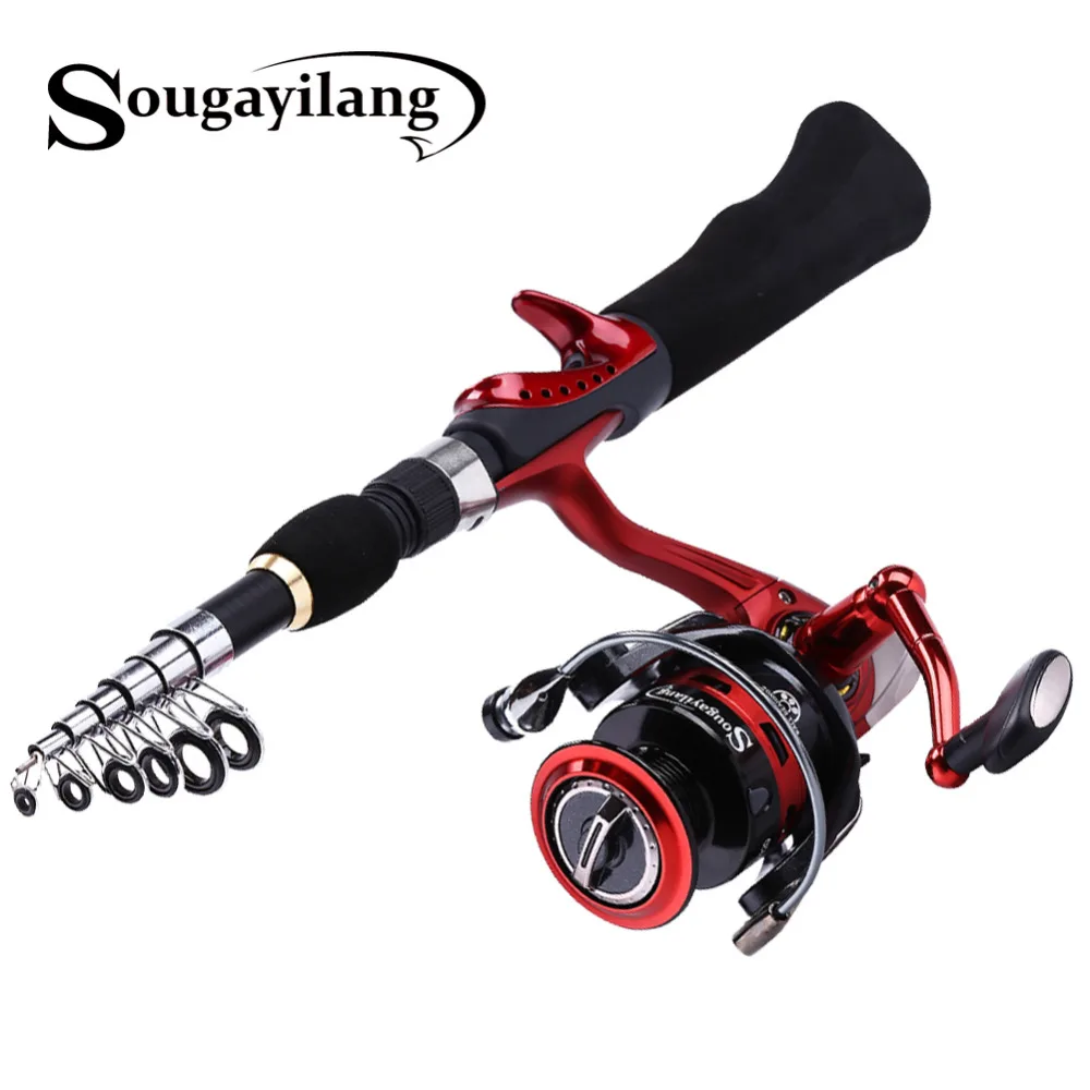 Image Sougayilang Spinning Fishing Rod with BD2000 Reel Set Olta 1.65m Red Portable Travel Carbon Fishing Rod Combo Fishing Pole