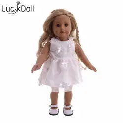 Luckdoll ручной работы принцесса белый Floar платье Одежда для 18 дюймов куклы Одежда и аксессуары
