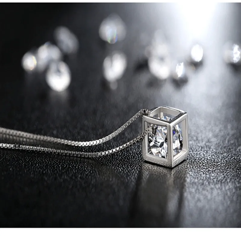 Серебро 925 ювелирное ожерелье Кубик Рубика Циркон умный кулон шар Женское Ожерелье длина цепи 45 см