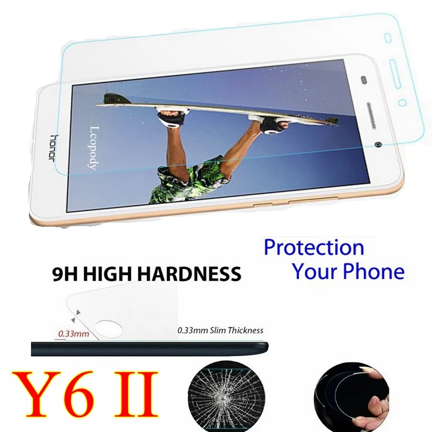 Закаленное стекло для Huawei Honor Y6II Y6 II 2 и 6 искусственная кожа задняя защита экрана