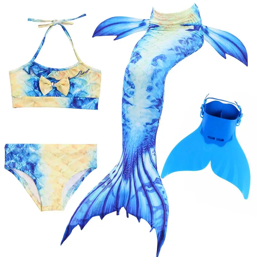 Женский детский купальник «русалочка», костюм со стразами для купания- с хвостом и моноластом, комплект из 4 предметов, для девочек - Цвет: DH04